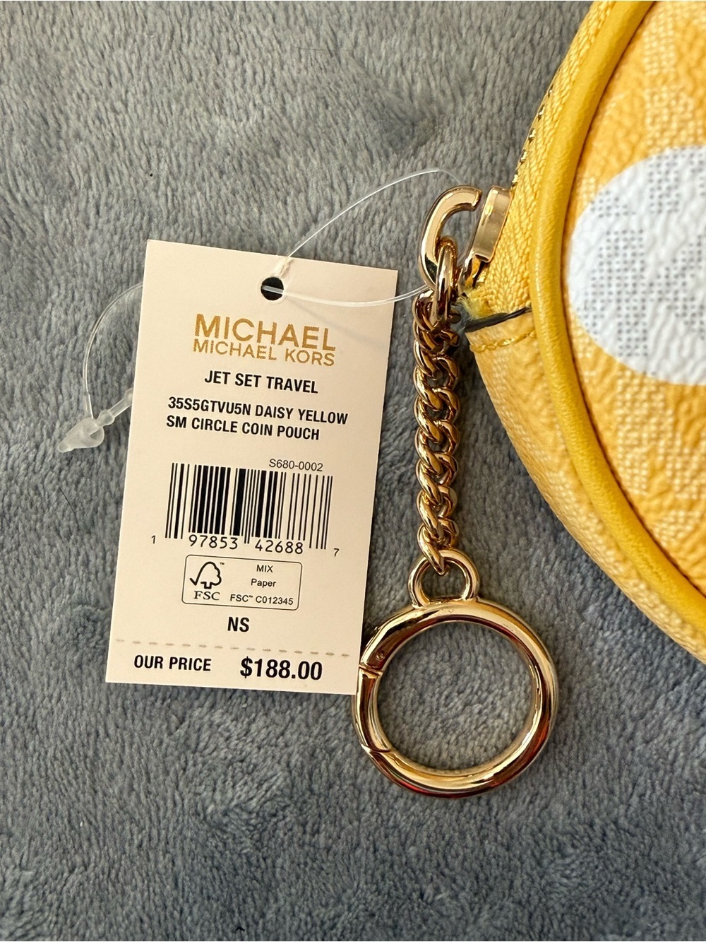 Michael Kors mini keychain zip bag yellow and white NWT - Picture 2 of 6